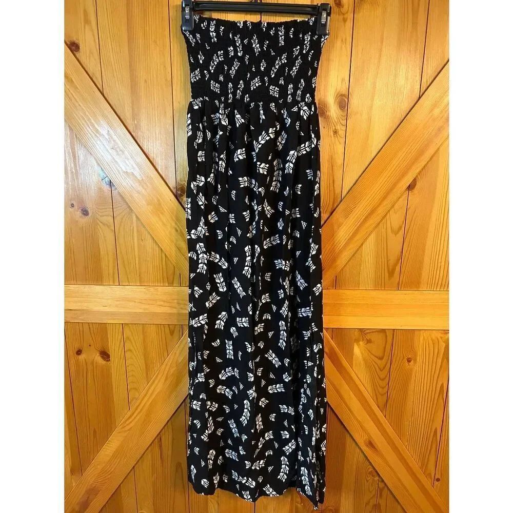 Fire Los Angeles Black White Pattern Strapless Zip Up Maxi Dress Size Small (890